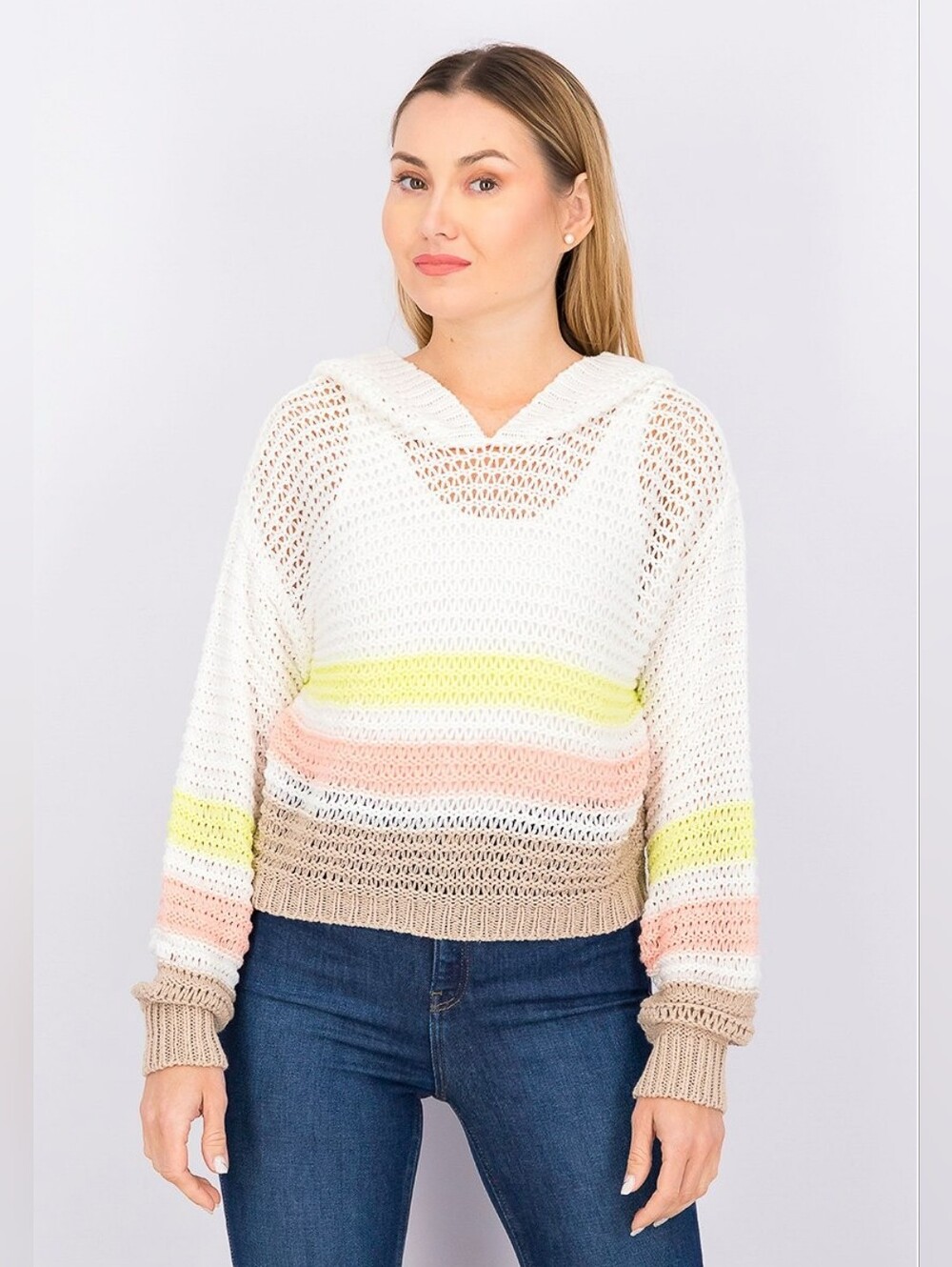 🆕️ Tavik Idris V-neck Crochet Hoodie Womens XS Multi-color